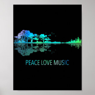 Peace Love Music Guitar Lake Shadow Hippie Musicia Poster