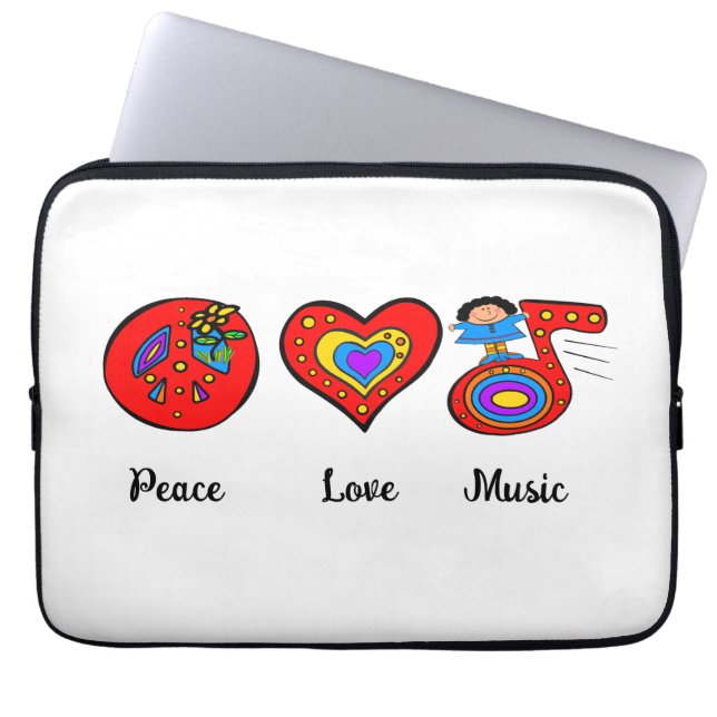 Peace, Love, Music Laptop Sleeve (Front)