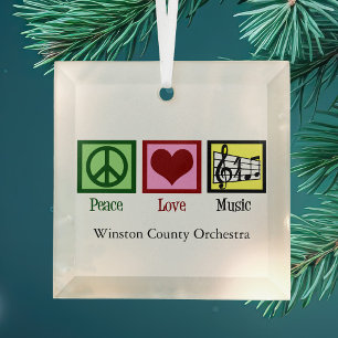 Peace Love Music Personalized Christmas Glass Tree Decoration