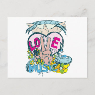 peace love music retro hippie vector art postcard