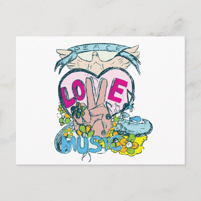 peace love music retro hippie vector art postcard (Front)