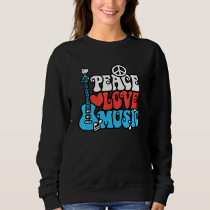 Peace Love Music Retro Rock Roll Guitar Peace Symb Sweatshirt