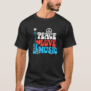 Peace Love Music Retro Rock Roll Guitar Peace Symb T-Shirt