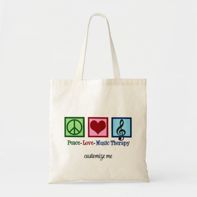 Peace Love Music Therapy Personalised Therapist Tote Bag (Front)