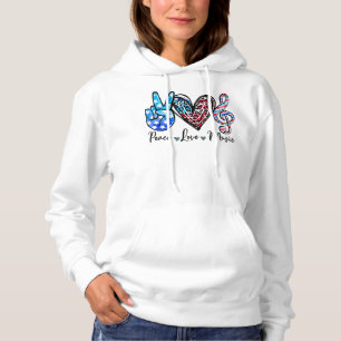 Peace Love Music US Flag 4th Of July Music Teacher Hoodie