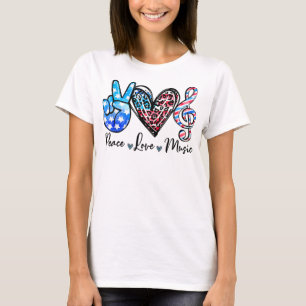 Peace Love Music US Flag 4th Of July Music Teacher T-Shirt