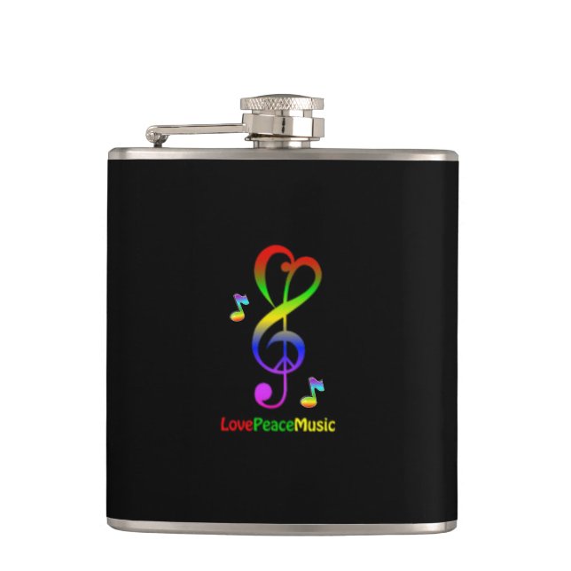 Peace Love & Music Vinyl Wrapped Flask (Front)