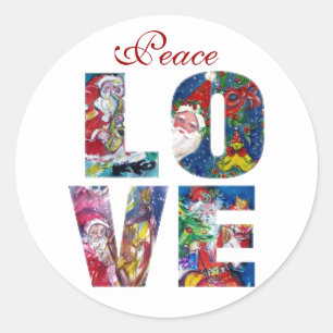 PEACE - LOVE MUSICAL  SANTA XMAS PARTY CLASSIC ROU CLASSIC ROUND STICKER