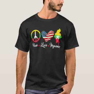 Peace Love Myanmar American Flag Men Women Kid Pat T-Shirt