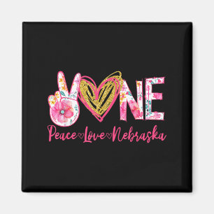 Peace Love Nebraska Floral Vintage Nebraska Pride Magnet