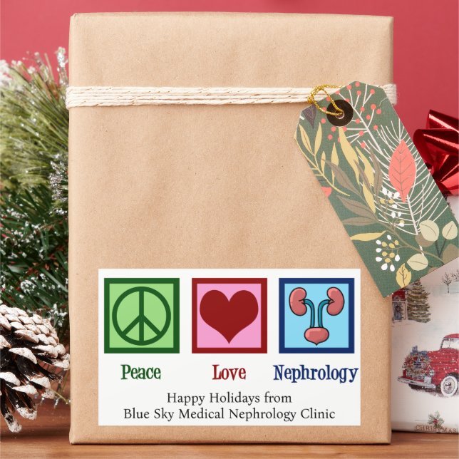 Peace Love Nephrology Christmas Nephrologist Rectangular Sticker (Holiday)