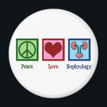 Peace Love Nephrology Cute Nephrologist Magnet<br><div class="desc">A beautiful nephrologist gift for a kidney specialist. Peace Love Nephrology design for your favourite doctor or nurse featuring a peace sign,  heart,  and kidneys.</div>