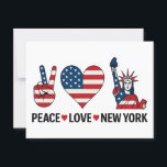 Peace Love New York Postcard<br><div class="desc">Peace sign,  heart,  and Statue of Liberty with US flag look. Perfect for NYC and USA fans. Show your love for the city that never sleeps. A great gift for city and America lovers.</div>