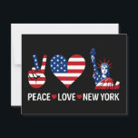 Peace Love New York Postcard<br><div class="desc">Peace sign,  heart,  and Statue of Liberty with US flag look. Perfect for NYC and USA fans. Show your love for the city that never sleeps. A great gift for city and America lovers.</div>