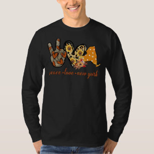 Peace Love NewYork Map Vintage Sunflower Leopard T-Shirt