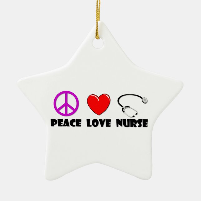 Peace Love Nurse Ceramic Tree Decoration (Front)