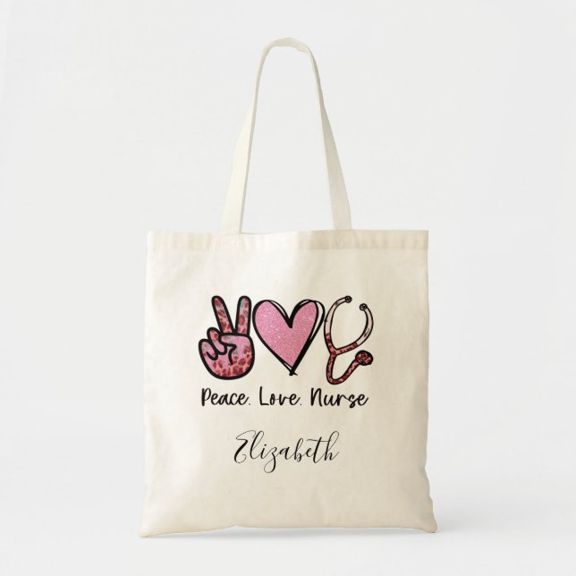 Peace Love Nurse personalised Tote Bag (Front)
