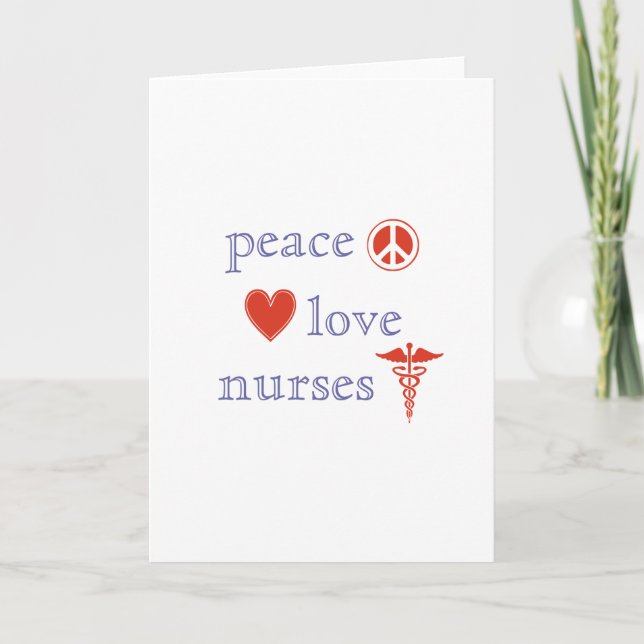Peace Love Nurses Day Red Caduceus Heart Nurse Card (Front)