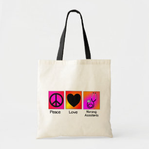 Peace Love Nursing Assistant Pink and Orange Tote Bag