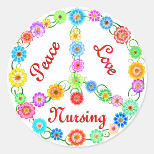 PEACE LOVE NURSING CLASSIC ROUND STICKER
