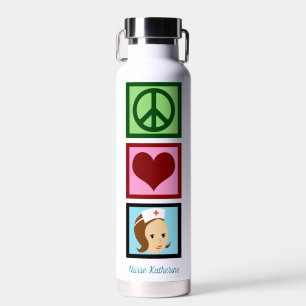 Peace Love Nursing Cute Personalized Nurse Water Bottle