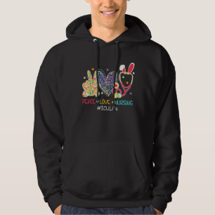 Peace Love Nursing Icu Nurse Bunny Leopard Easter Hoodie