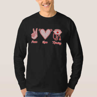 Peace Love Nursing Nurse Stethoscope Hat Heart Sym T-Shirt