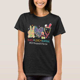 Peace Love Nursing Orthopaedic Nurse Bunny Leopard T-Shirt