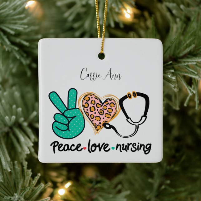 Peace Love Nursing Personalised  Ceramic Ornament (Tree)