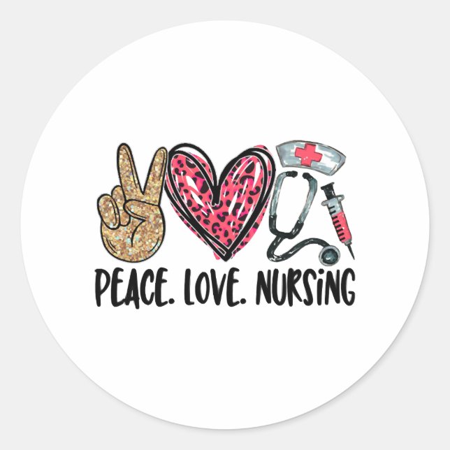 peace love nursing shirt classic round sticker (Front)