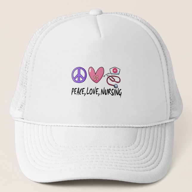 Peace Love Nursing Trucker Hat (Front)