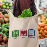 Peace Love Nutrition Tote Bag<br><div class="desc">Peace Love Nutrition. A cute nutritionist gift for a dietician or dietitian who works with health and diets using the food pyramid.</div>