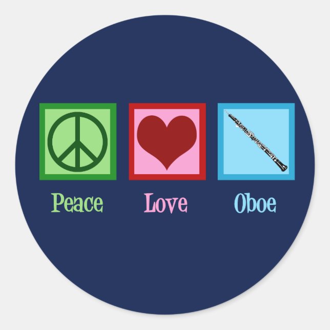Peace Love Oboe Classic Round Sticker (Front)