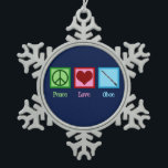 Peace Love Oboe Snowflake Pewter Christmas Ornament<br><div class="desc">A beautiful Oboe player Christmas gift for a person who loves to play music in a band or orchestra. A peace sign,  heart,  and an oboe. Peace Love Oboes.</div>
