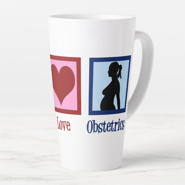 Peace Love Obstetrics Cute OBGYN Office Latte Mug (Right Angle)
