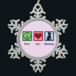 Peace Love Obstetrics Snowflake Pewter Christmas Ornament<br><div class="desc">A beautiful OB-GYN Christmas present for a doctor of obstetrics and gynaecology.  A cute peace sign,  heart and a pregnant woman silhouette decorate this gynaecology gift for a gynaecologist or obstetrician who works with patients in maternity and delivers babies.</div>