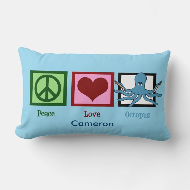 Peace Love Octopus Custom Blue Lumbar Cushion (Front)
