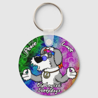 Peace Love Old English Sheepdog Keychain