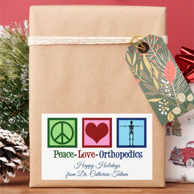 Peace Love Orthopaedics Personalised Christmas Rectangular Sticker (Holiday)