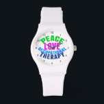Peace Love OT Occupational Therapist Watch<br><div class="desc">Peace Love Occupational Therapy in green,  pink,  and blue. Cute gift for an occupational therapist.</div>