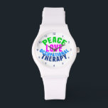 Peace Love OT Occupational Therapist Watch<br><div class="desc">Peace Love Occupational Therapy in green,  pink,  and blue. Cute gift for an occupational therapist.</div>