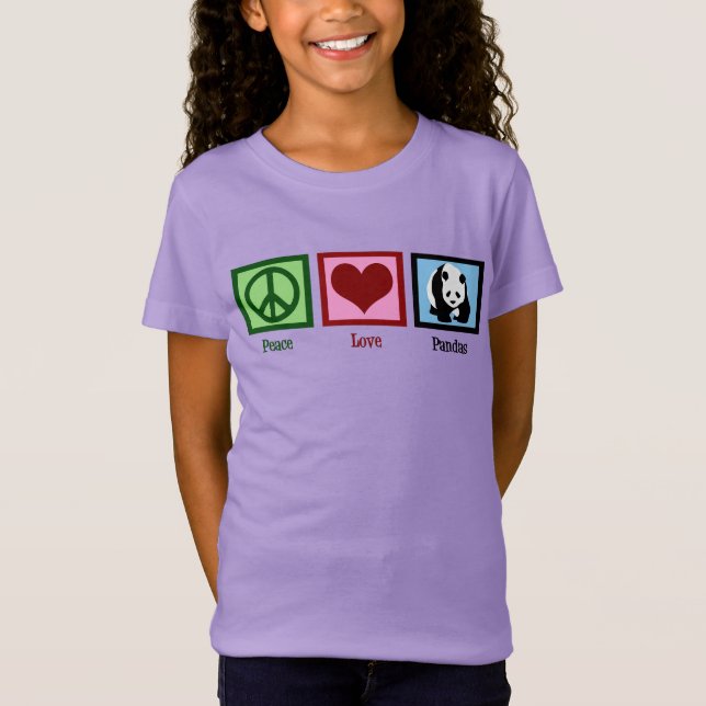 Peace Love Panda Bear Cute Kids T-Shirt (Front)