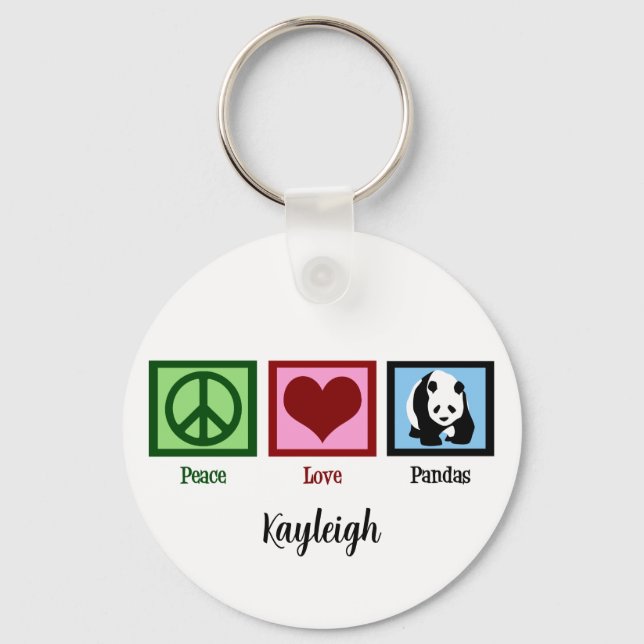 Peace Love Pandas Cute Custom Key Ring (Front)