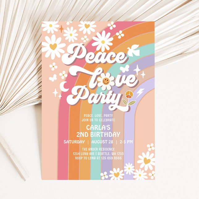 Peace Love Party Groovy Invite Hippie Birthday (Creator Uploaded)