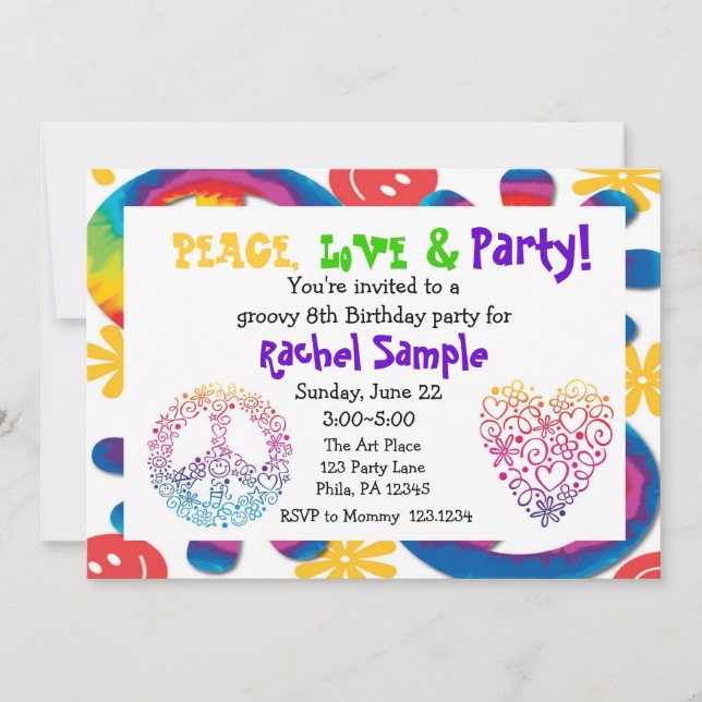 Peace, Love & Party Invitation (Front)