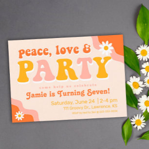 Peace, Love & Party Retro Birthday Invitation