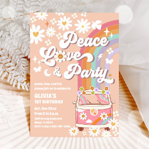 Peace Love Party Retro Hippie Birthday Invitation