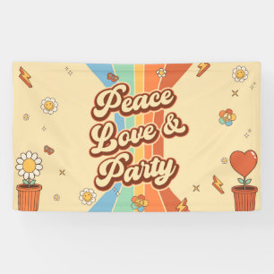 Peace Love Party Retro Rainbow 6th Birthday Banner