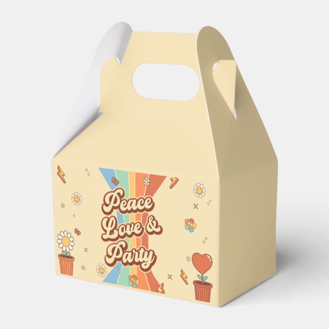 Peace Love Party Retro Rainbow 6th Birthday Favour Box (Front Side)