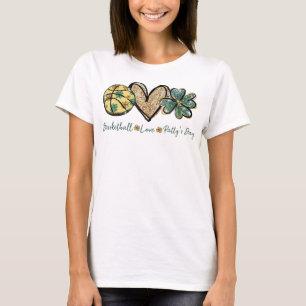 Peace Love Patty's Day Basketball Shamrock St Patr T-Shirt